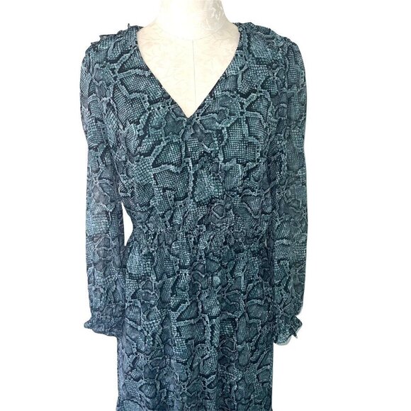 1. State Wrap Dress Womens Size Medium M Snake Print Elastic Waist Cuffs Lined - Picture 7 of 14